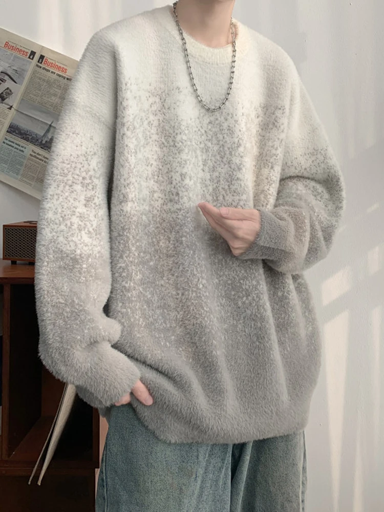 

Мужской свитер Tie-Dye в американском ретро-стиле, зимний, вязаный, с эффектом высококачественного базового слоя, для создания расслабленного образа