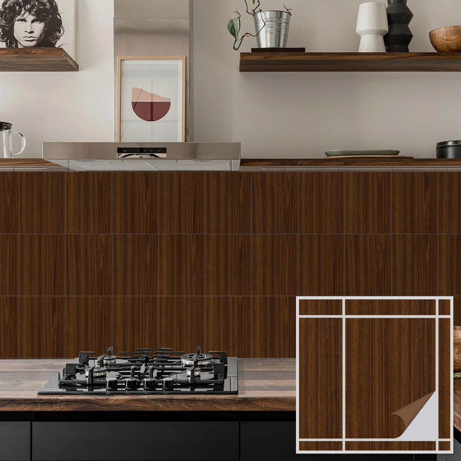 

Wood Pattern Tile Stickers, Easy to Stick & Residue-Free Removable Wall Decals for Accent Walls & Furniture