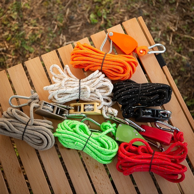 

4mm Camping Tent Tie Down Rope Tightener Fastening Wind Rope Buckle Pulley Ratchet Hangers Awning Rope Hook Tie Down Strap