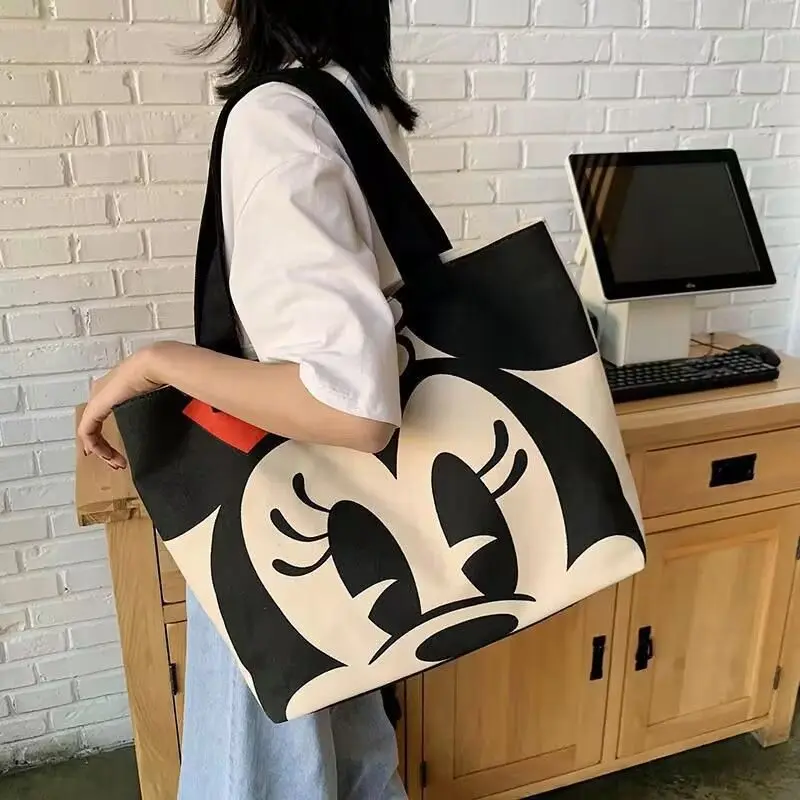 Disney New Mickey Minnie Canvas Bag Women's Versatile Casual Shoulder Bag Commuter Handbag Large Capacity Multifunctional Bag image 2