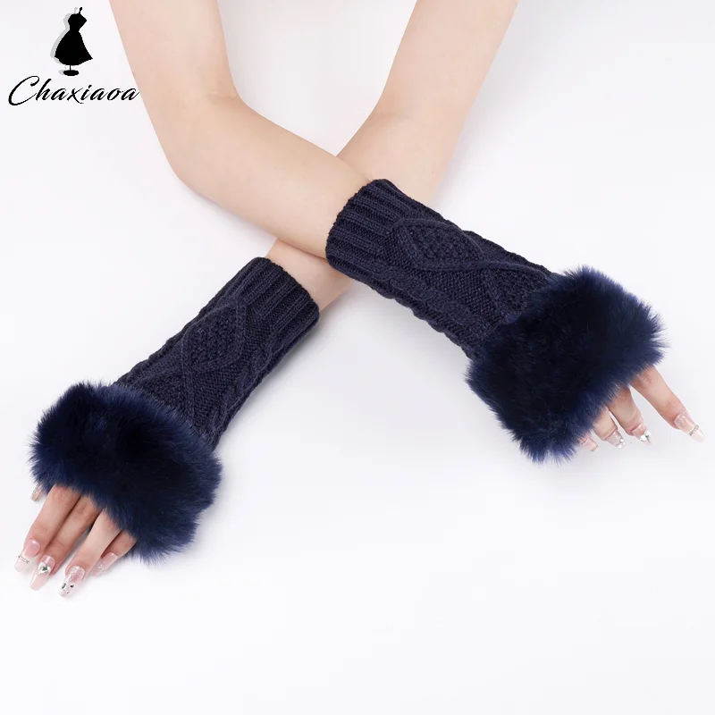 Wollen mouwhoes Winterarmwarmers Gebreide vingerloze handschoenen Armmouw voor dames Dikke warme wanten Harige armhoes