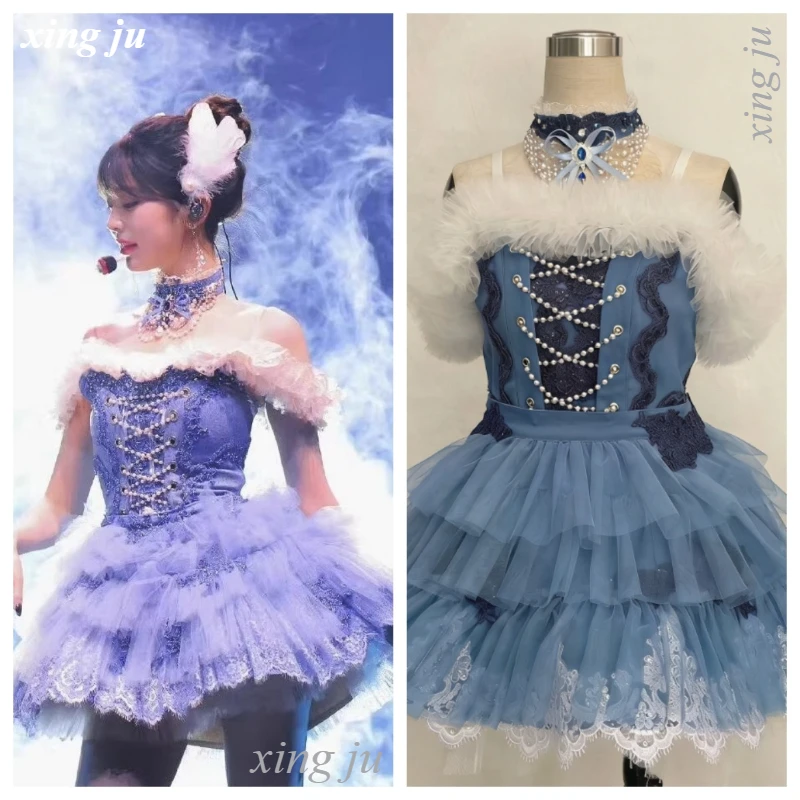 

Xing Ju Korean Singer Jazz Dance Performance Costumes Female Luxury Off-Shoulder Tutu Dress Women Birthday Party Stage Rave Wear