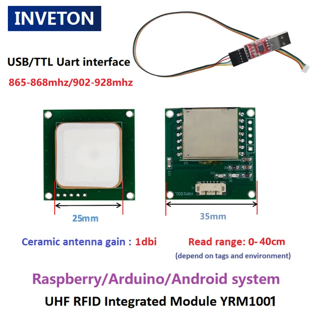 YRM100 Module UHF RFID reader Module USB Writer TTL 1-5.5dbi Antenna Integrated RFID Card Reader Writer Access Control System 2