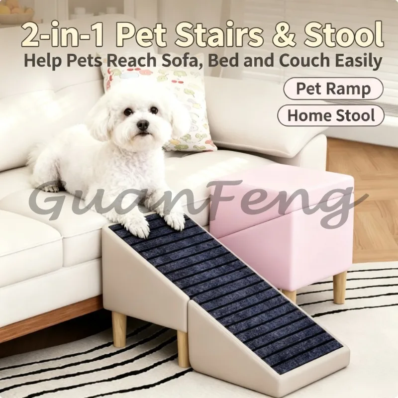 2-In-1 Wooden Dog Stairs Ottoman Removable Foldable Pet Ramps