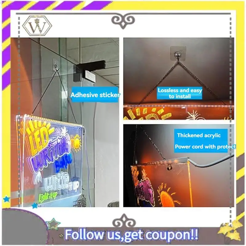 AU33-Can Be Hung Colorful 7Colors LED Dry-Erase Note Board Acrylic Message Board With Stand USB Power Rewritable Night Light