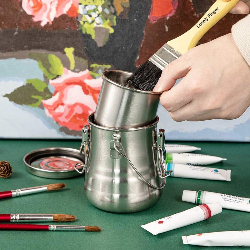 Paint Brush Cleaner and Holder Airtight Stainless Steel Brush Washer Bucket for Painting with Removable Porous Filter Art