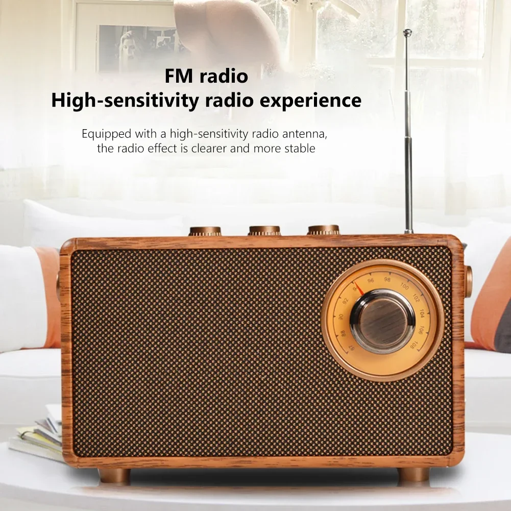 

Portable FM Radio Retro Wooden Wireless Bluetooth Speakers Support U Disk Insert Tf Card Home Bedroom Bedside Table Decoration