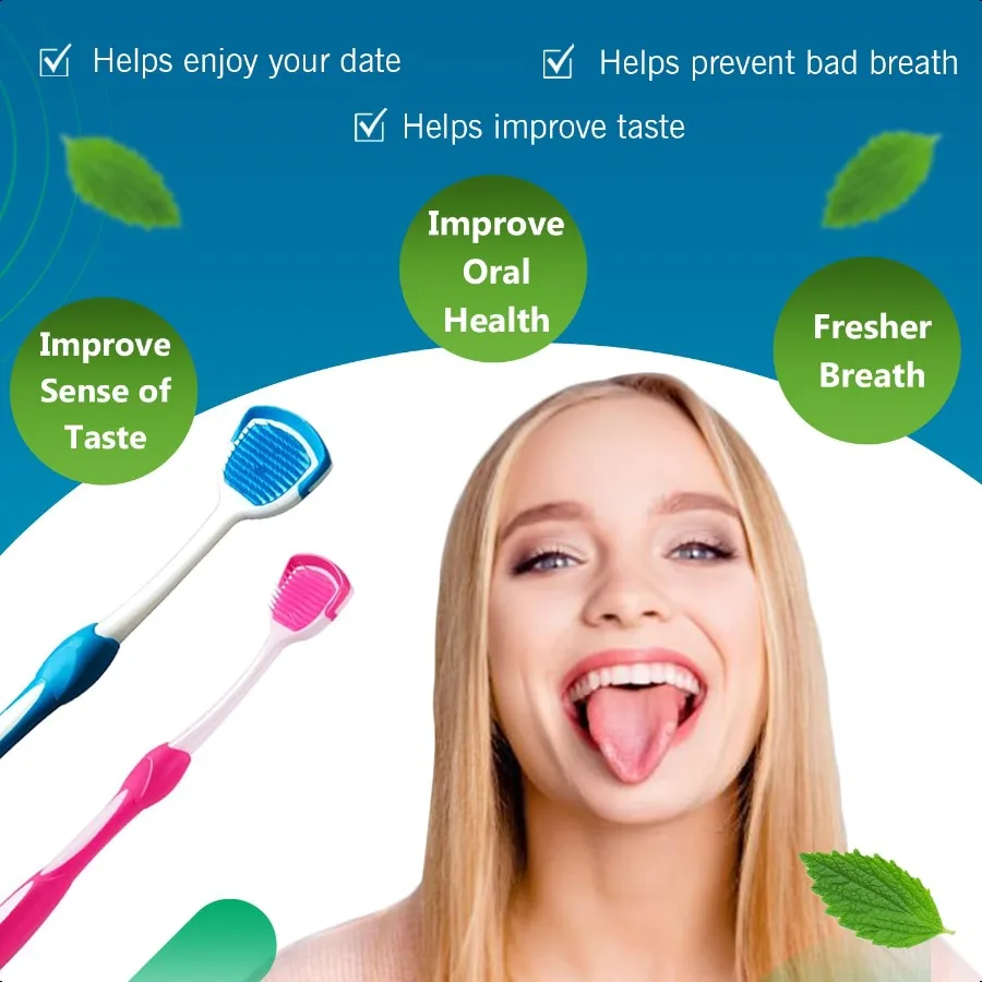 مكشطة اللسان للبالغين 2 عبوة مكشطة اللسان مع علبة + 6 عبوات من خيط تنظيف الأسنان + 1 مرآة جميلة 100% خالية من مادة BPA Bad B #4
