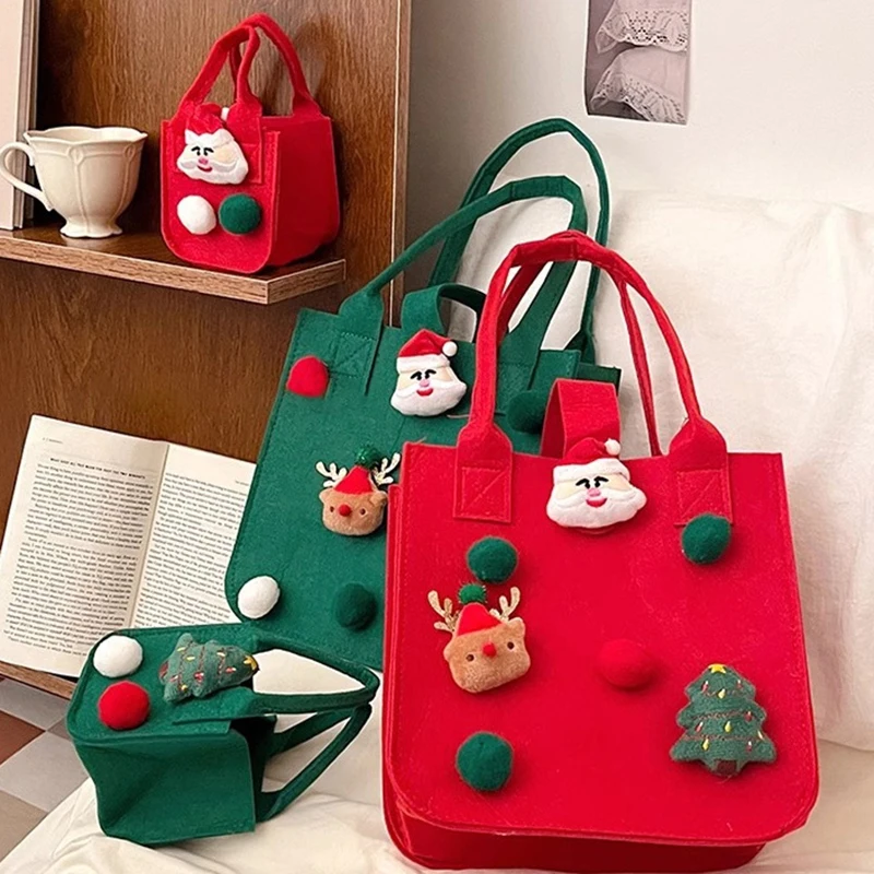 Durable Felt Santa Claus Sack Gift Presents Bag Large-Capacity Christmas Gift Bag Xmas Tree Candy Bag Home Decoration 22x12x23cm