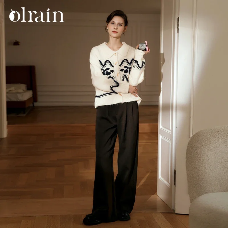 

OLrain French Style Short Cardigan Women Autumn 2025 Loose Fit Lazy Jacquard Sweater Commute Lapel Long Sleeve Tops O56DM95313