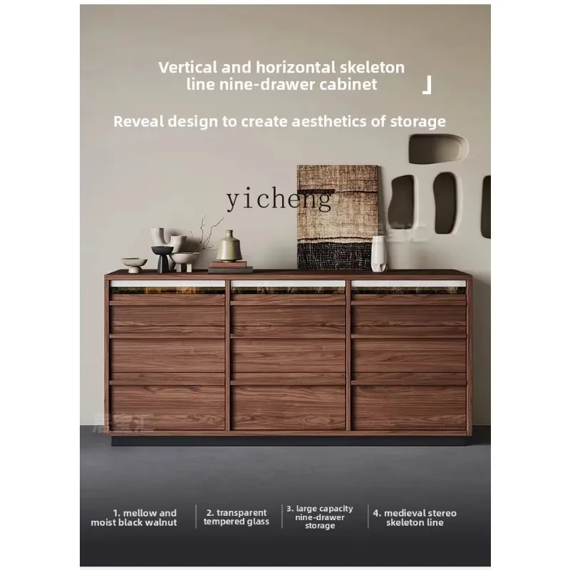 GZ-8 Black Walnut Nine-chest Cabinet Against The Wall Floor-to-ceiling Storage Drawer Retro Xuan Bedroom Bedside Cabinet
