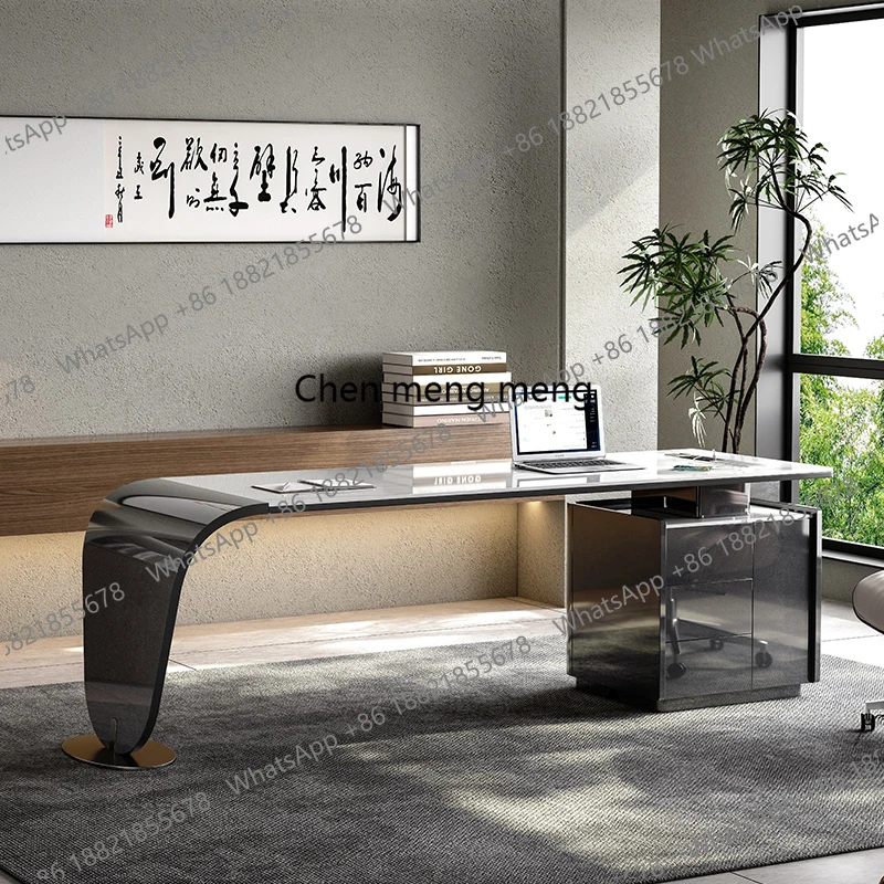 

Light luxury corner rock slab desk Italian minimalist solid wood office computer desk study writing desk