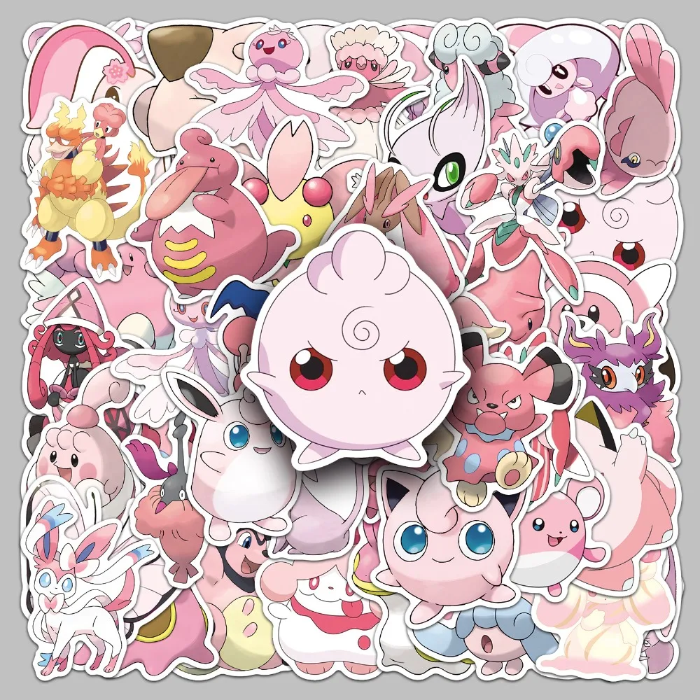 50pcs Pink Pokémon Graffiti Stickers Decals Suitcase Laptop Computer Water Cup Guitar Decoration DIY Kids Classics Toy