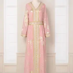 Kaftan długi pasek do garnituru wieczór imprezowy islamska odzież z dubaju muzułmański Eid kobieta Abaya Ramadan pasek sukienki eleganckie Jalabiya