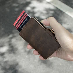CASEKEY Airtag Smart Wallet Vintage Pu Leather Pop Up Card Holder RFID Blocking Money Clip Purse with Zipper Pocket & ID Window