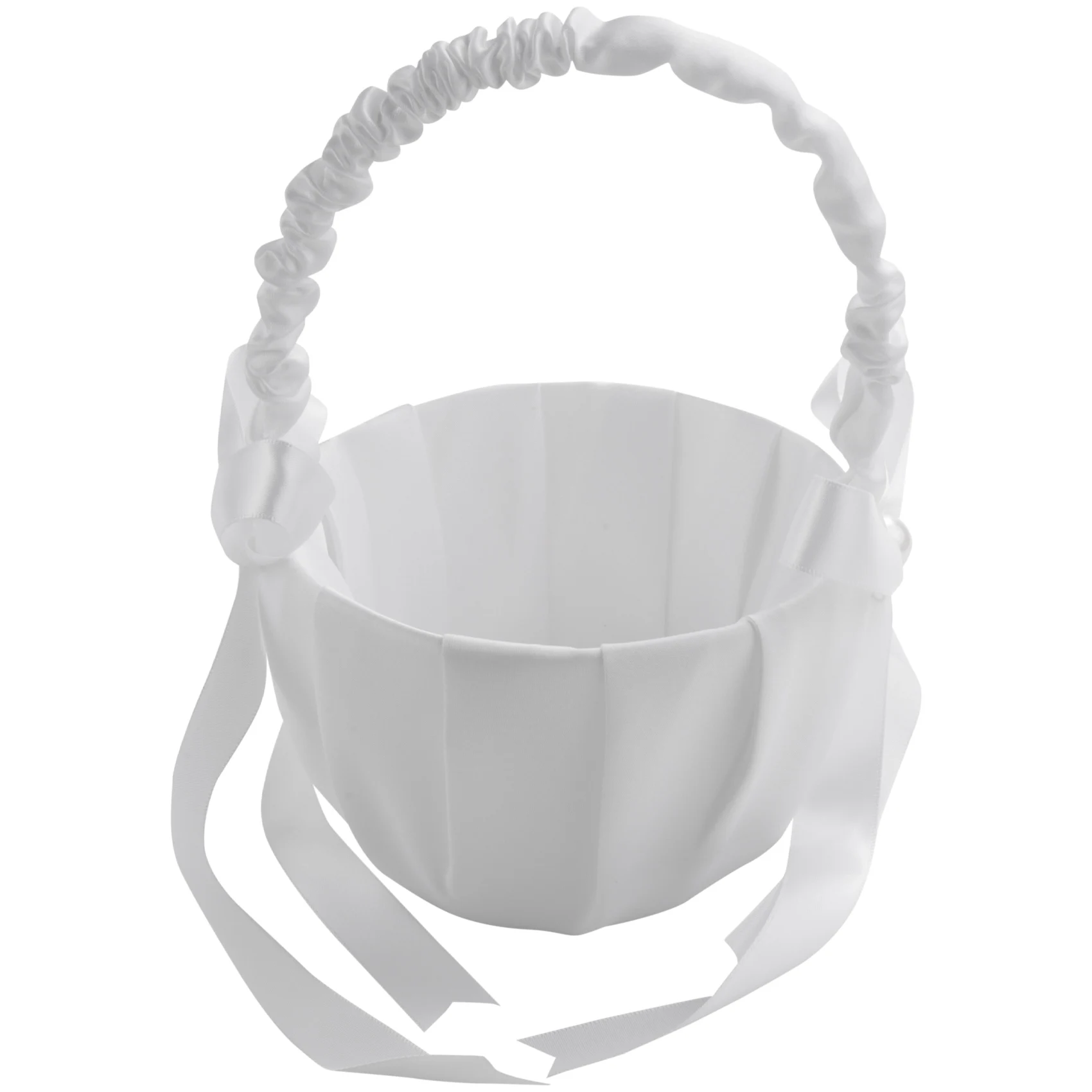 Romantic White Satin Bowknot PEARL Flower Girl Basket Wedding Ceremony Party