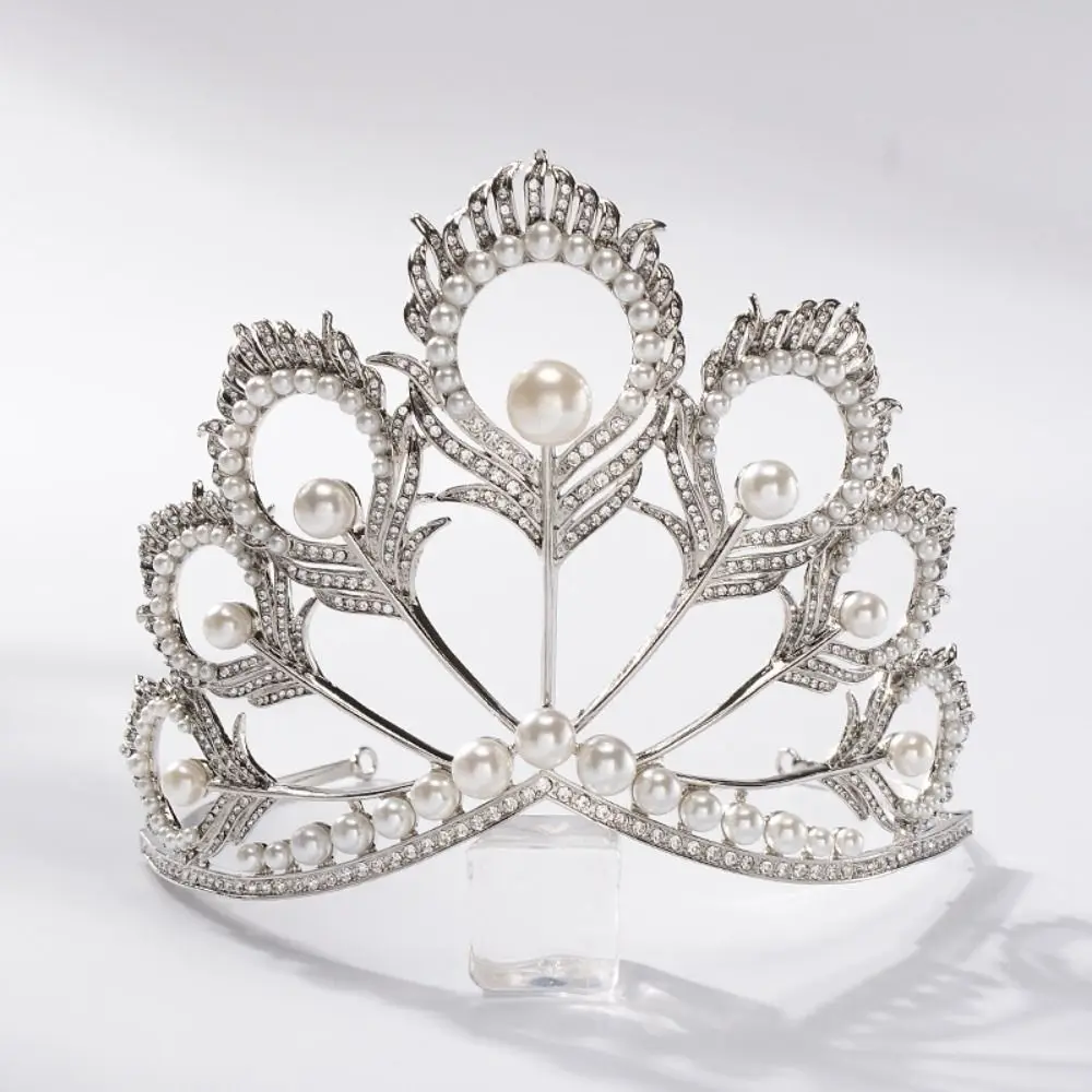 

Rhinestone Crowns Peacock Feather Tiaras Head Accessories Pageant Diadem Crystal Pearl Headband Durable Lightweight