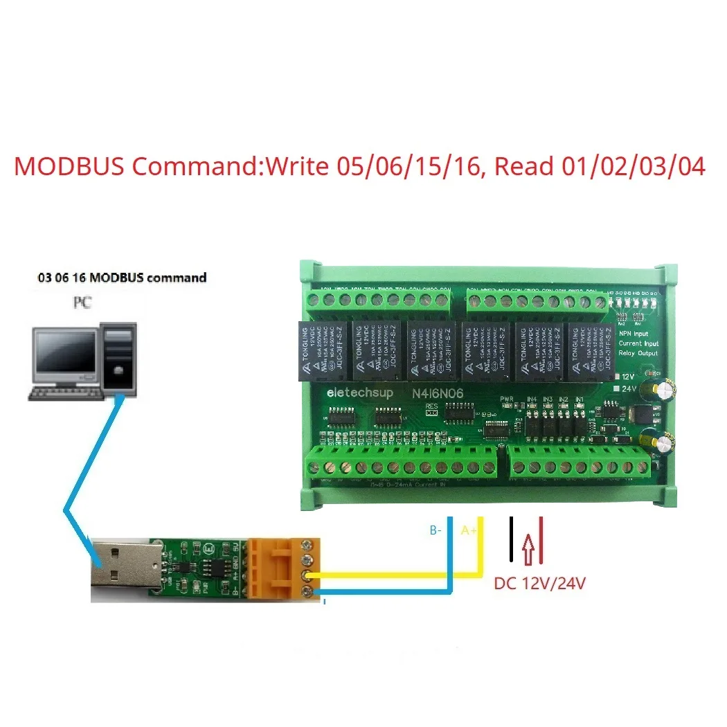 6AI-4DI-6DO DC 12V 24V 4-20MA Analog Digital Mixed Remote IO Module RS485 Modbus RTU Dry Contact Relay Board N4I6N06