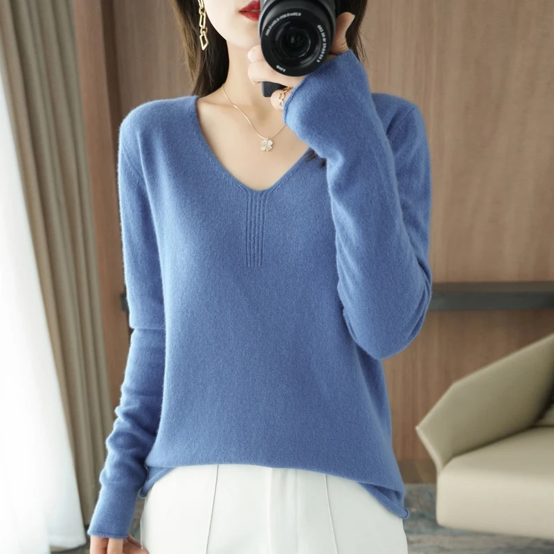 2024 Merino wool cashmere sweater women's pullover long sleeved winter knitted sweater thermal insulation high-quality pullover