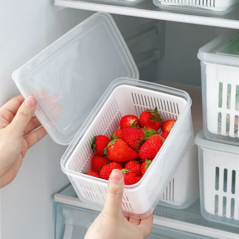 Refrigerator Storage Box Fridge Organizer Fresh Vegetable Fruit Boxes Drain Basket Storage Containers Pantry Kitchen Organizer