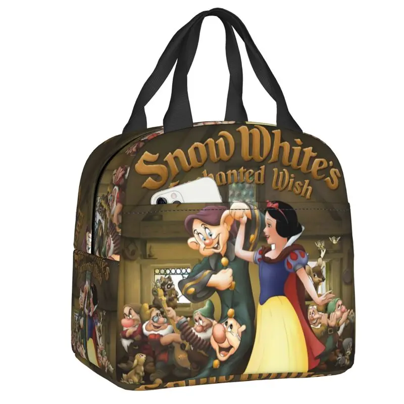 

Custom Snow White And The Seven Dwarfs Lunch Bag Men Women Kawaii Princess Cooler Warm Insulated Lunch Boxes for Children School