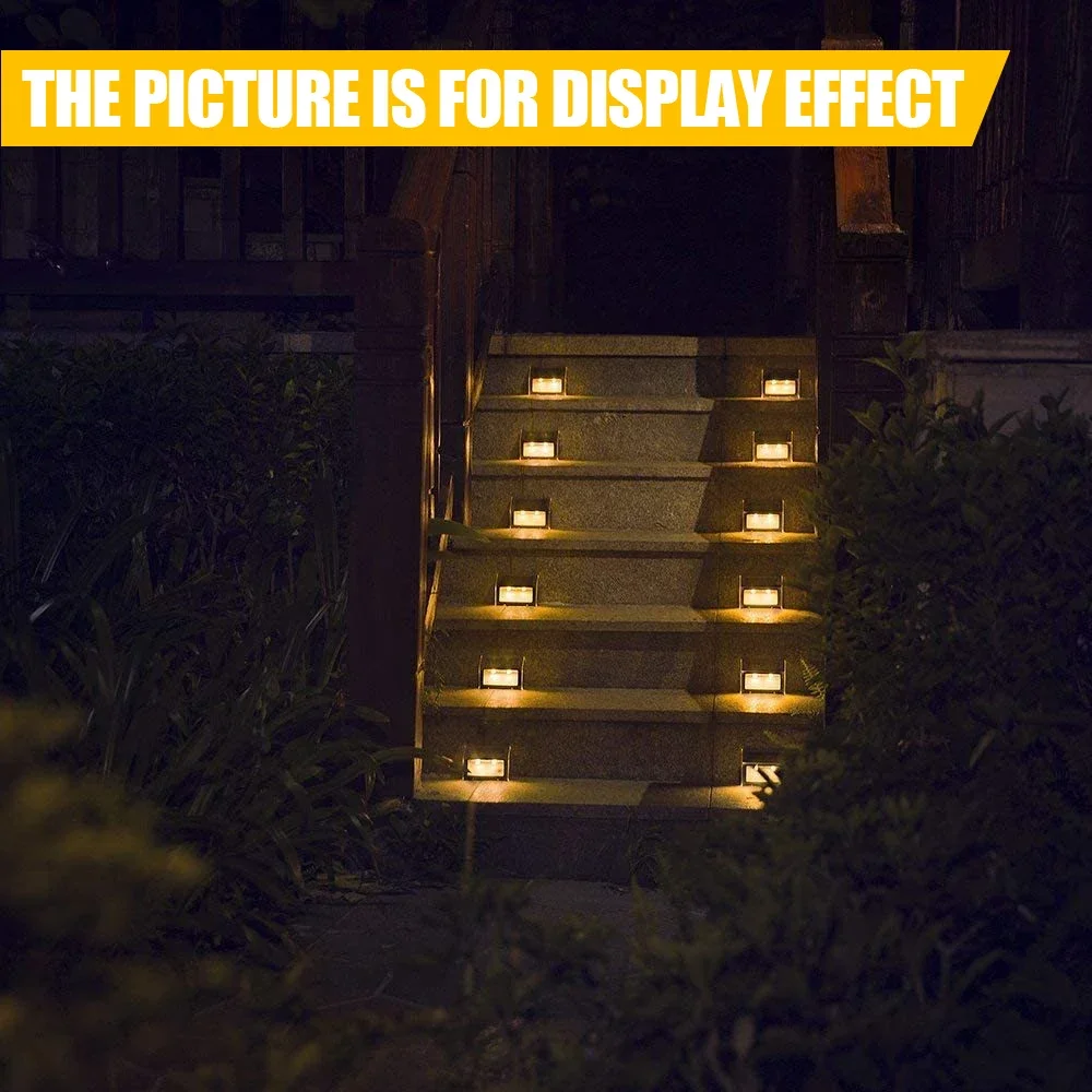 1Pc Solar Power LED Outdoor Waterproof Garden Pathway Stairs Lamp Light Energy Saving LED Solar Wall Light Warm White Bulb Lamp