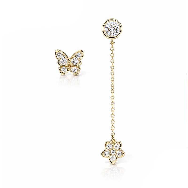 Asymmetrische Schmetterlings-Ohrringe für Damen – 925er Sterlingsilber mit 0,5 Karat Moissanit – Detail 2