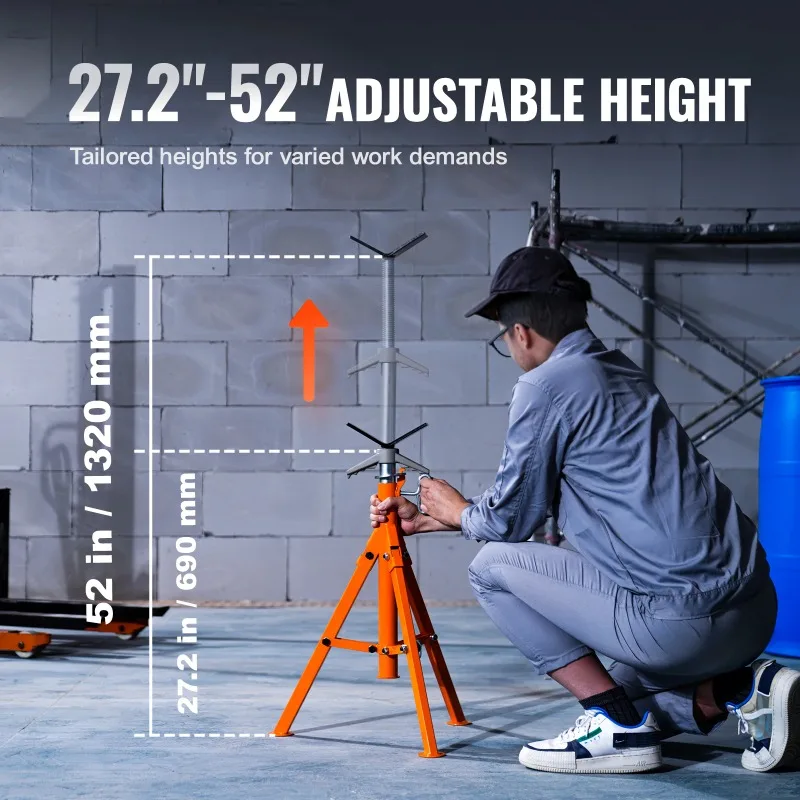 Pipe Stand 2500LBS Heavy Duty Pipe Jack Stands 27.2-52 Height Adjustable V Head Pipe Stand Steel Folding Jack Stand