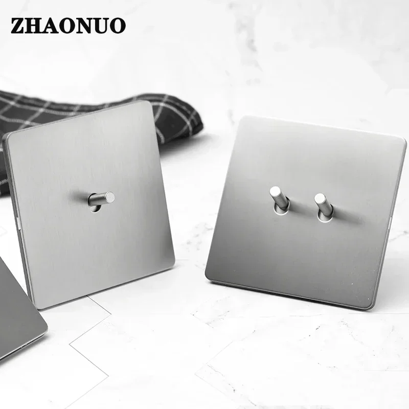 Wall Light Toggle Switch 1-4 Gang 1 Way 2 Way Silver Gray Brushed Stainless Steel Panel USB Outlet Curtain Switch