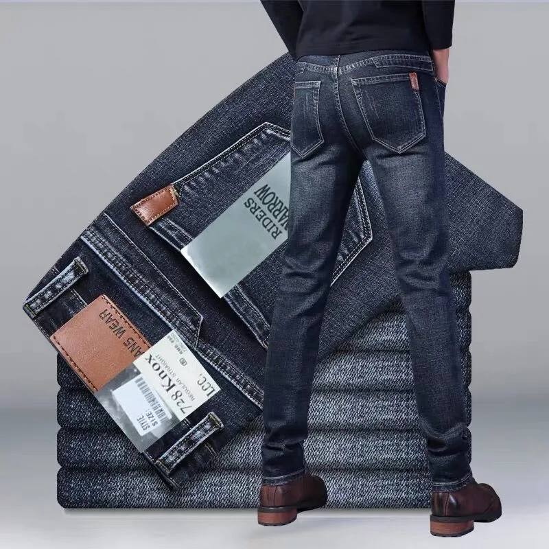 Jeans de perna reta com estiramento masculino, calça jeans monocromática, confortável e solta, moda nova e casual, alta qualidade, primavera e outono, 2022