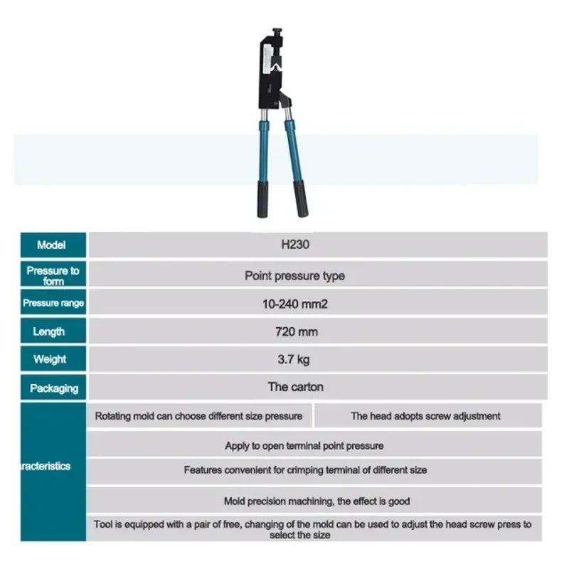 

Pliers Portable Hydraulic CrimpingCable Wire Terminal Connector Hand Tools For Mechanical 10-240Mm ² Crimper KH-230