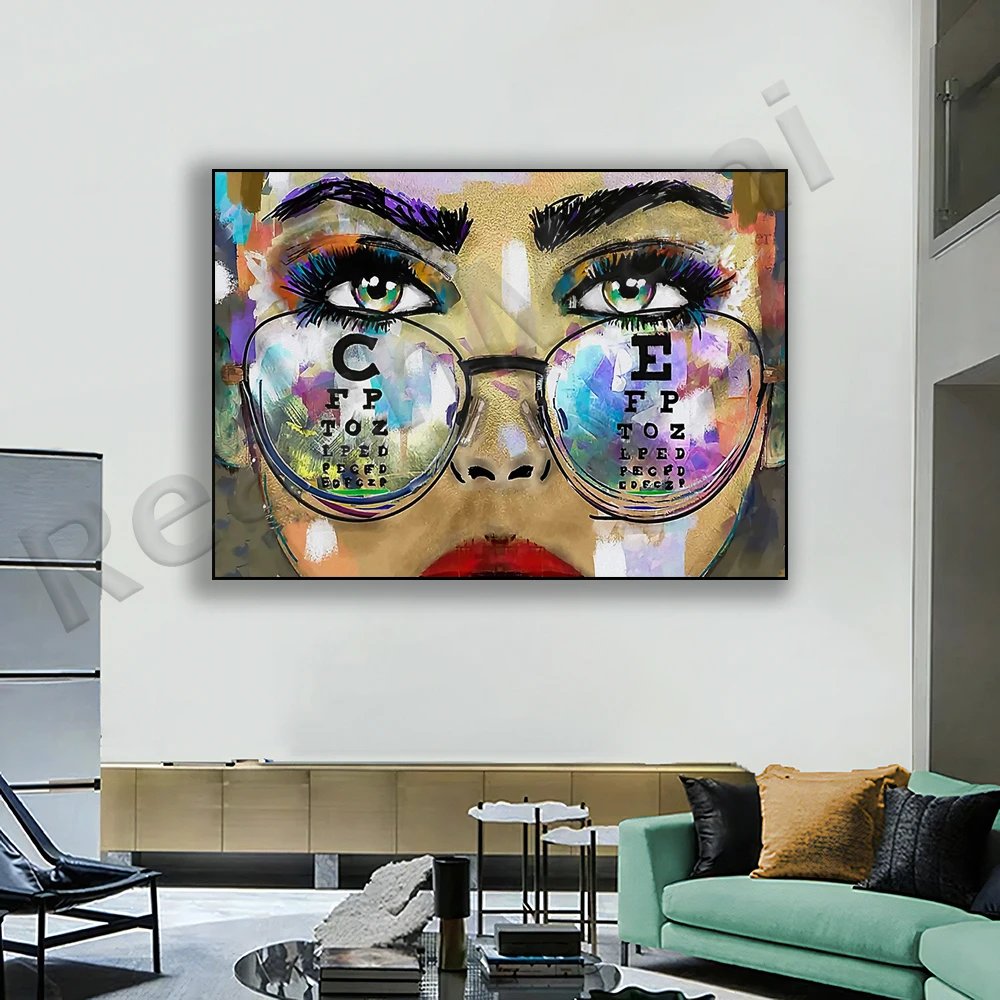 Eye glass chart poster, eye art, eye painting, i test chart monochrome art, optometry gift, optometry office decor