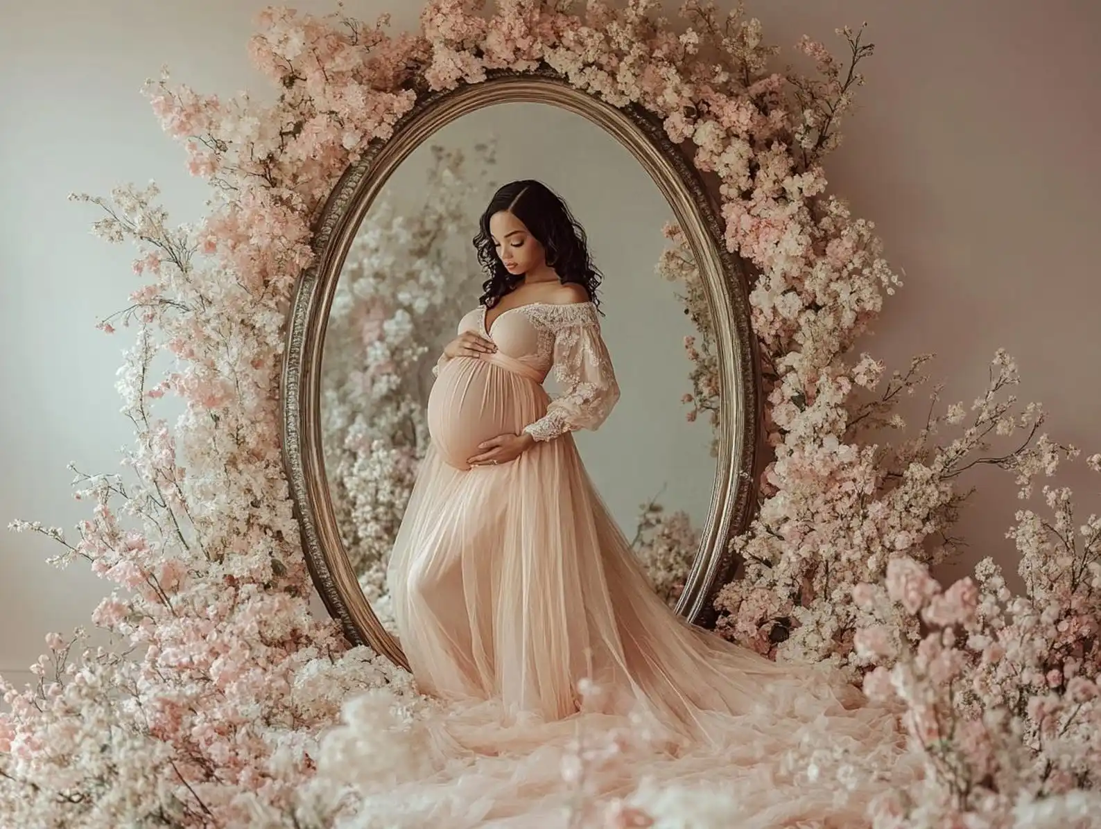 Mehofond التصوير خلفية الوردي الأزهار مرآة الإطار رومانسية الاطفال عيد ميلاد الأمومة صورة ديكور خلفية استوديو الصور