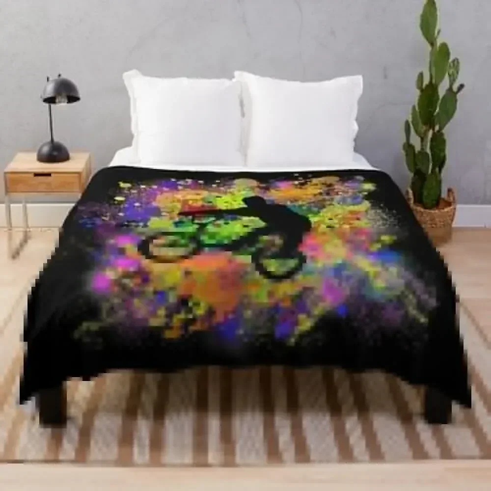 

Extreme Sports BMX Bike Coloured Splash Illustration Throw Blanket Soft Comfort Blanket for Reading Watching TV