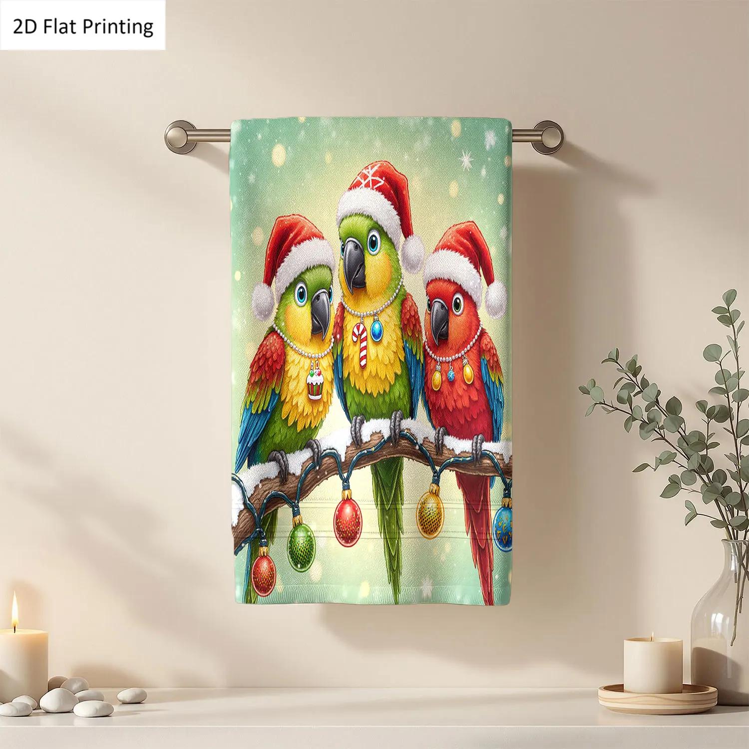 

1Pc Christmas Parrots Santa Hats Christmas Ornaments Bathroom Hand Towel Bath Towel, Multiple Size Microfiber Polyester Towel, Unique Home Decorative Kitchen Towels, Festival Bathroom Accessories Decor, Quick Dry and Absorbent