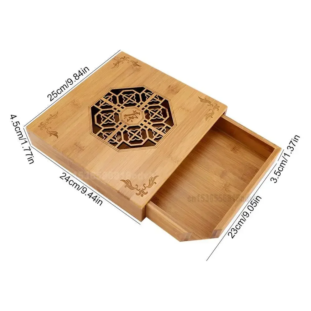 Drawer Type Tea Storage Box, Carved Lightproof Dustproof Bamboo, Natural Tea Caddy, Elegant Tea Organizer, 25x24cm