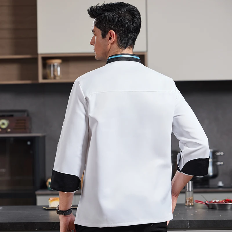 新しいシェフジャケットシャツ男性女性コック服キッチンシェフ制服エプロンホテルコスチュームレストランウェイター長袖作業服