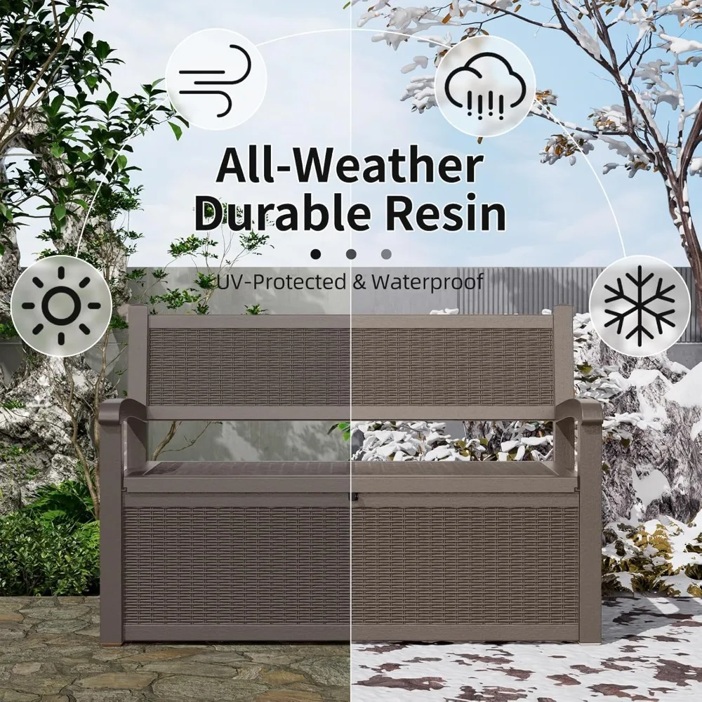 80 Gallon Storage Bench Waterproof Deck Box Outdoor,Storage Furniture with Armrests,Lockable for Porch Patio and Garden image 4