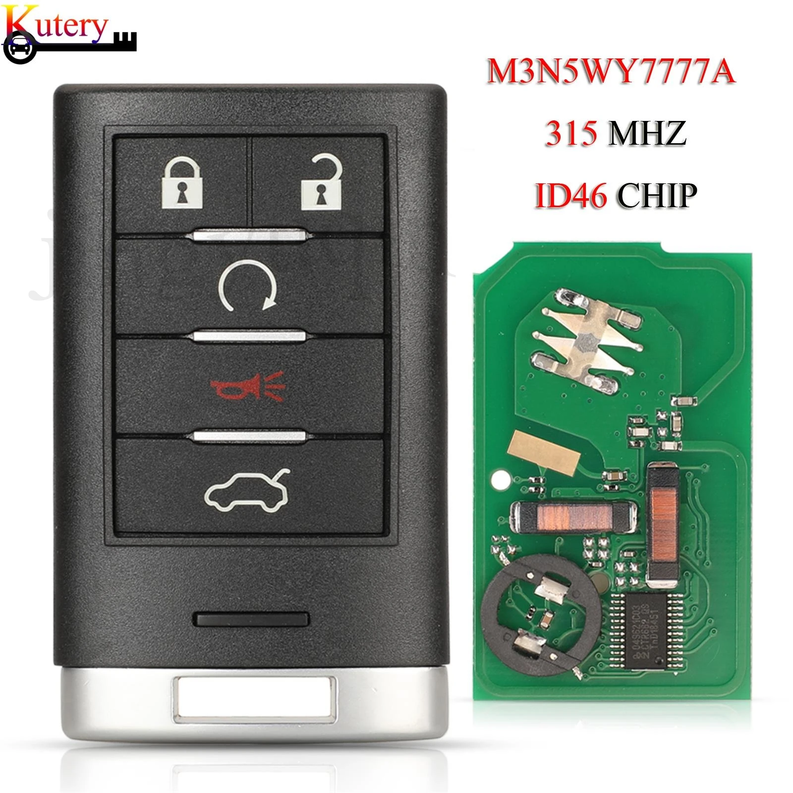 

jingyuqin Remote Smart Car Key For Cadillac CTS STS SLS CTS Coupe 5Buttons 315MHZ ID46Chip M3N5WY7777A Keyless