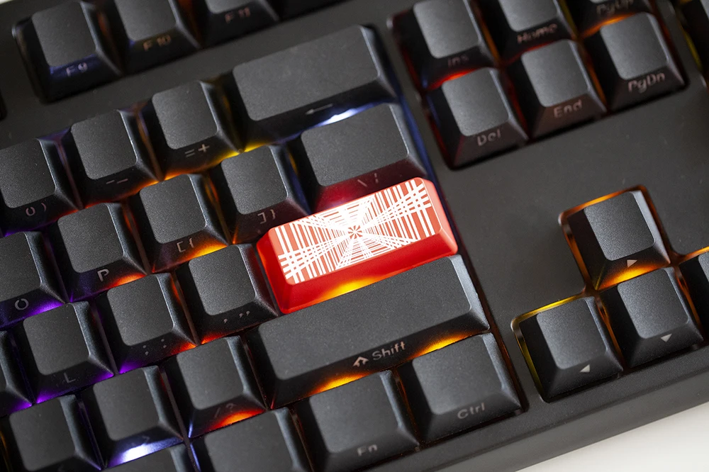 Tutup Tombol Terowongan Ruang Waktu Kebaruan Bersinar Melalui Tutup Tombol ABS Terukir Ruang Belakang Spasi Hitam Merah untuk Keyboard ESC Enter Backspace