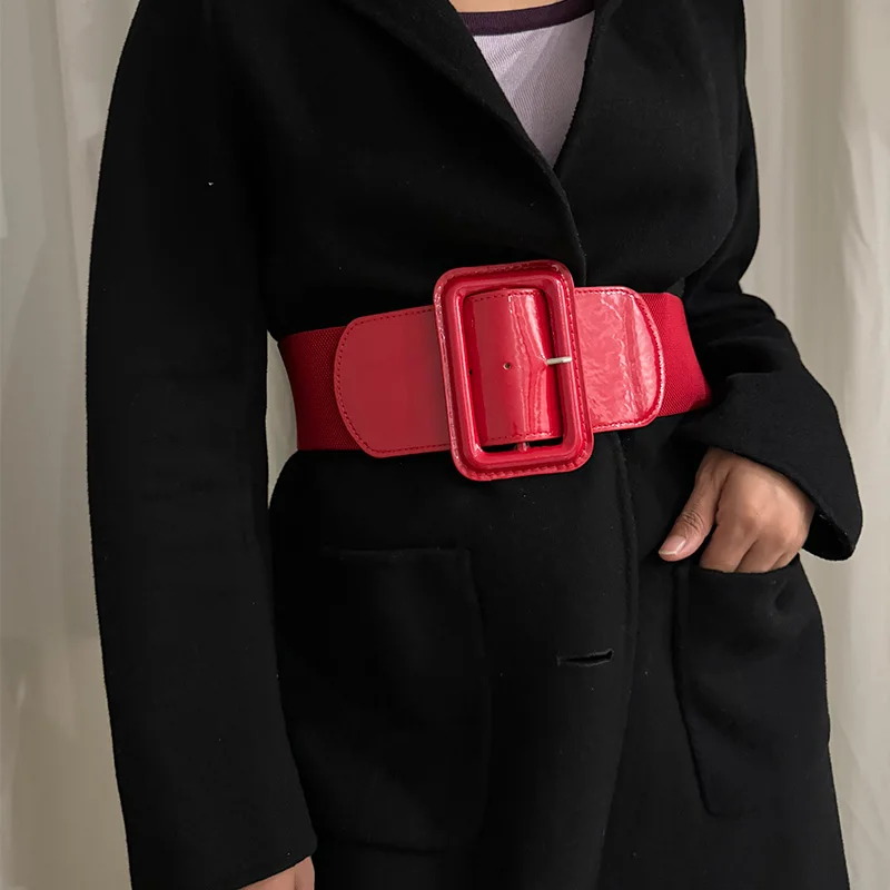 Plus Size Elastic Lacquer Black Corset Belt Female Big Wide Stretch Cummerbunds Designer Belts For Women Gothic Y2K Waistband