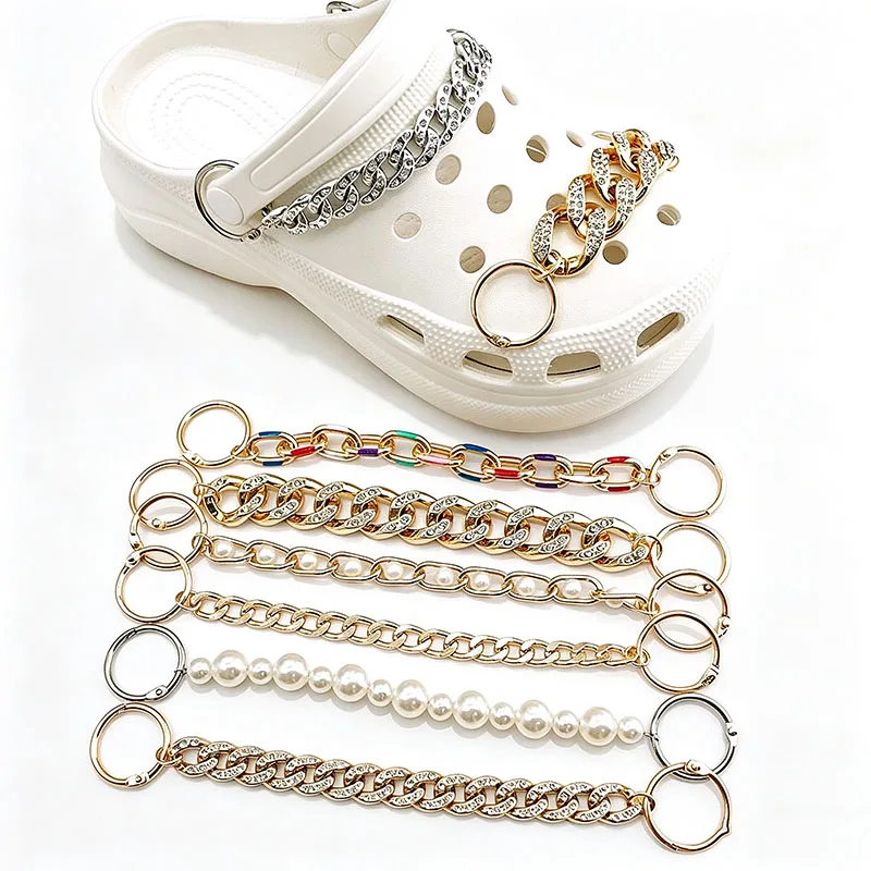 1pcs Acrylic Rhinestone Beaded Chain Shoe Charms DIY Decorations Bling Crystal Link Accessories For Women Clog Sandals Ornament