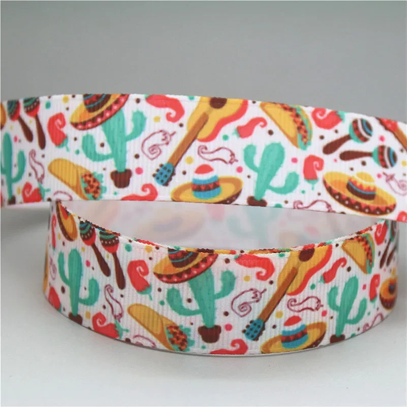 DHK 22mm 10yards Mexican Flowers Skull Printed Grosgrain Ribbon Accessories Headwear Decoration Collar DIY Sewing Craft B2384