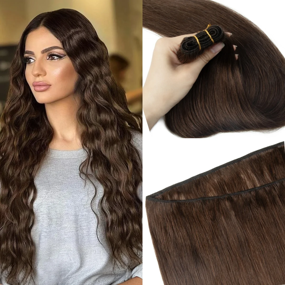 Double Weft Human Hair Sew-in Extensions 12-22 Inch Machine-Remy 50g Pack Full Head Bundle Natural Hair Extensions