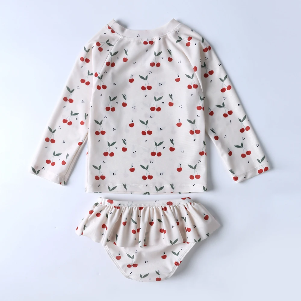 Kinder Mädchen Badeanzug Sommer Bikini Mädchen Badeanzug Langarm Kinder Bademode mit Hüten – Detail 3