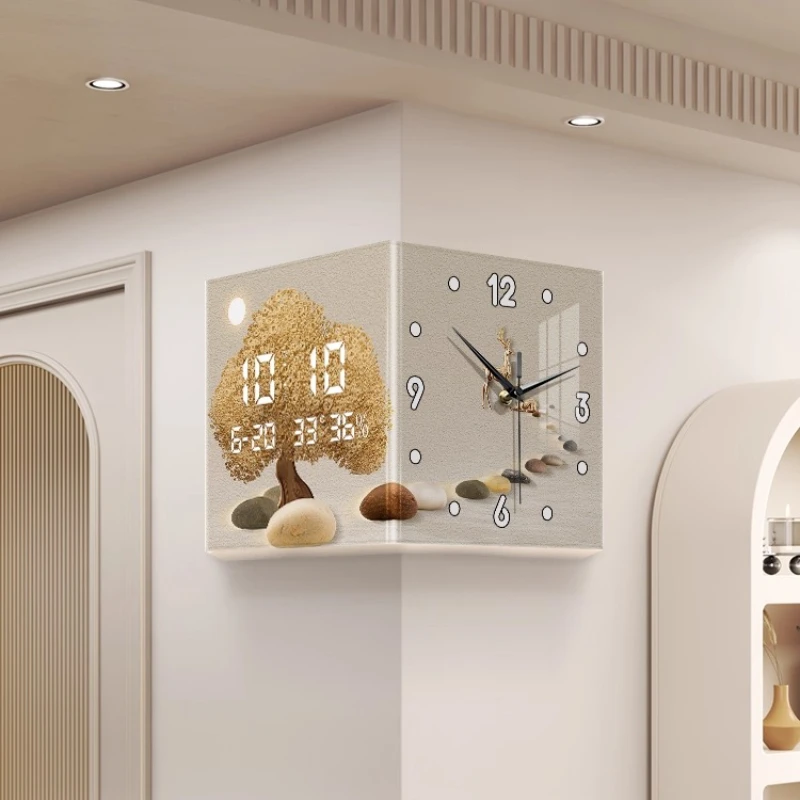 

Modern Living Room Double-sided Decorative Wall Clock Creative Perpetual Calendar Corner Clock Farmhouse Home Decoration Watch