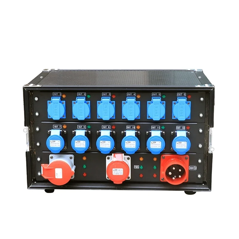 32A. 5Pin + 16A. 5Pin Output 32A. 3Pin Industria.l Plug (IP44) Input Power Distributor with 24 Sockets Sta.ge Distribution Box