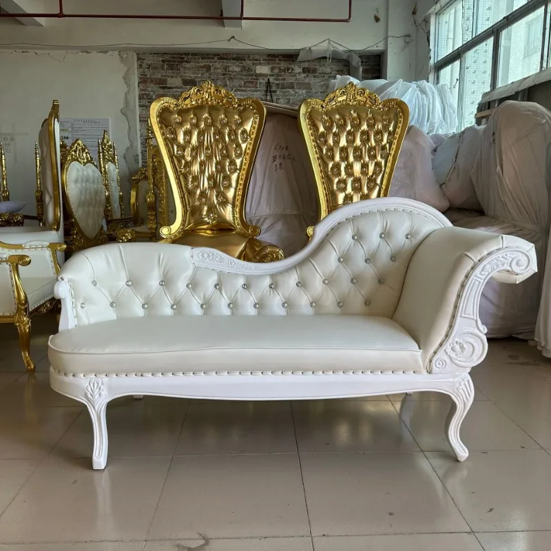 Customized European single solid wood carving flower concubine chair small apartment fabric foot couch living room bedroom luxur