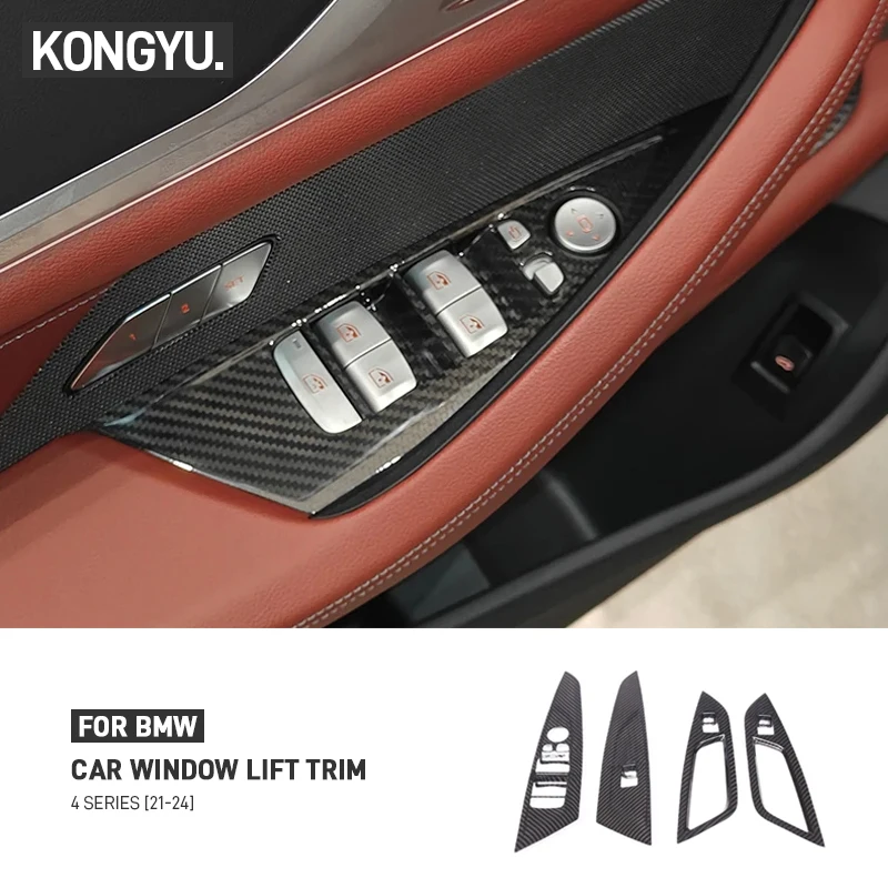For BMW 4 Series G26 2021-2024 Real Carbon Fiber Car Window Glass Lift Button Switch Panel Frame Trim Cover Stickers Accessories