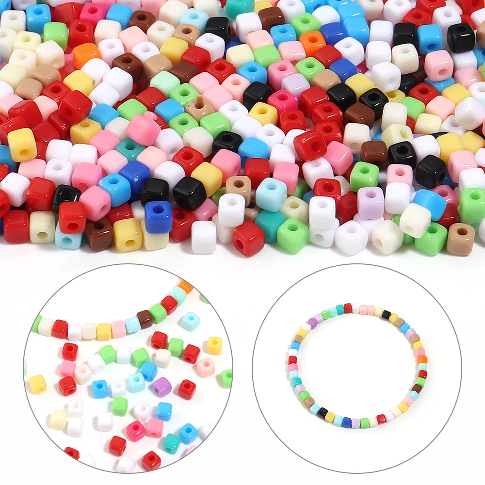 500 Stück/Los 4mm bunte kleine quadratische Acrylperlen, lose Abstandshalterperlen für Schmuckherstellung, DIY-Armband- und Halskettenzubehör – Detail 2